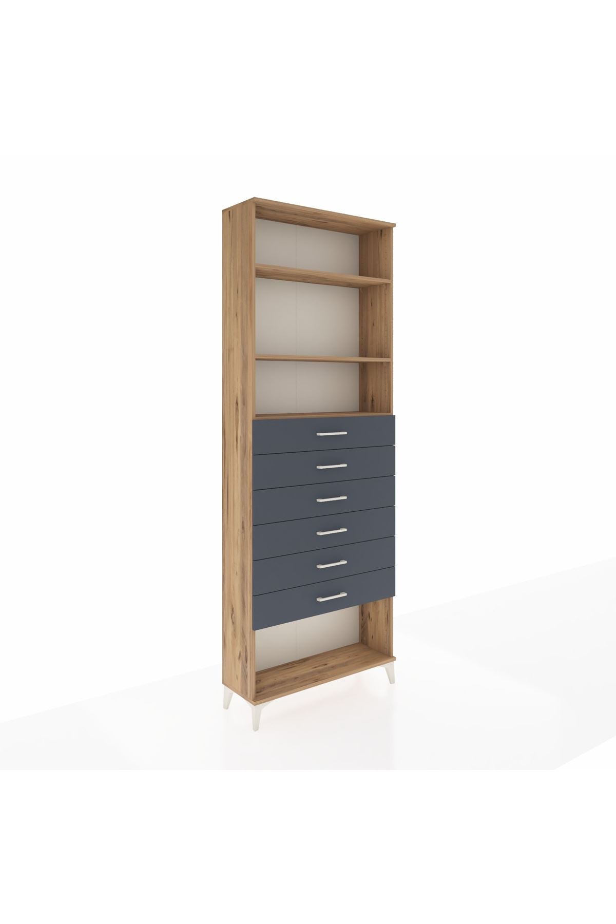 Arges Dolap 3 Raflı 6 Çekmeceli 88x30x243 Çam-Antrasit