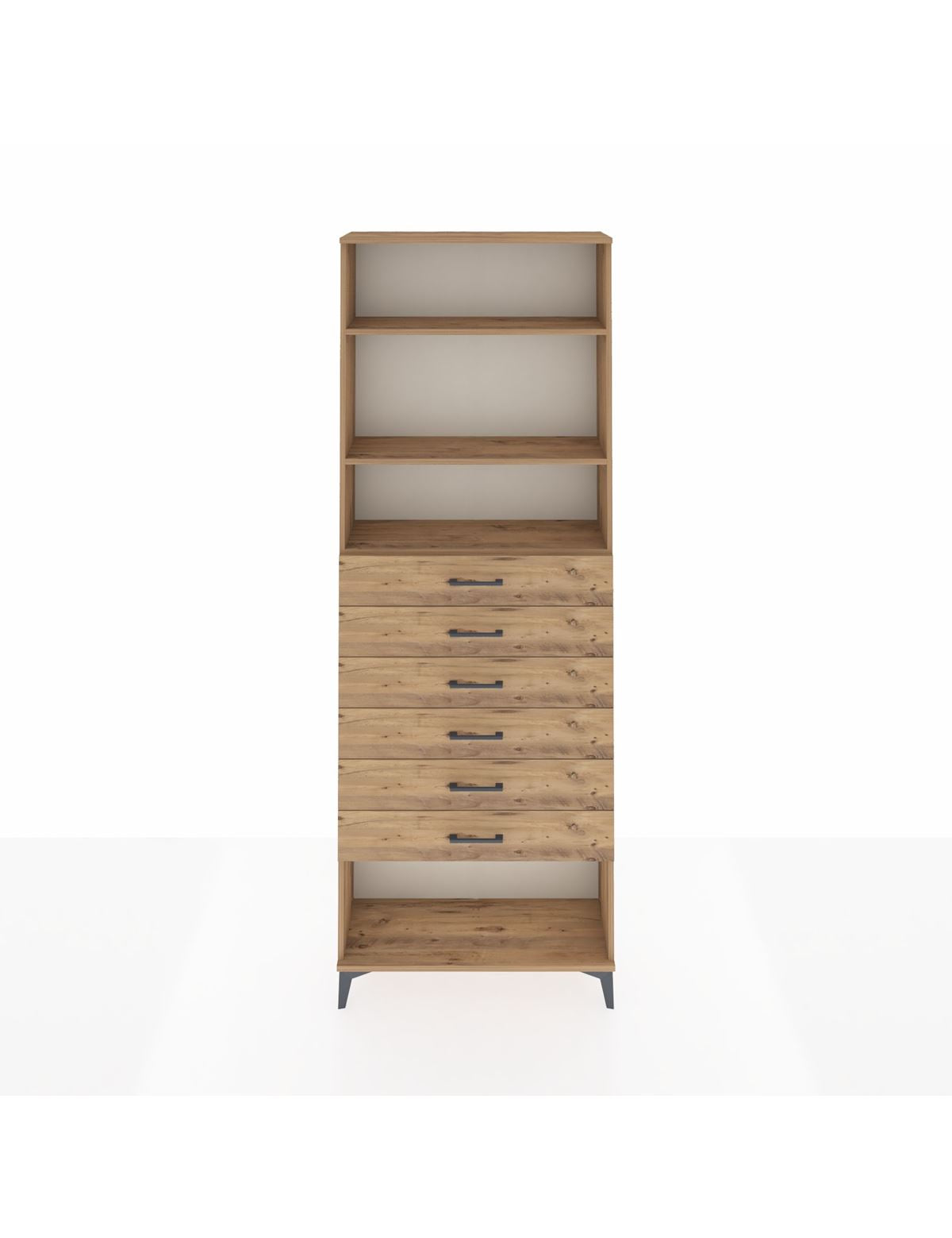 Arges Dolap 3 Raflı 6 Çekmeceli 88x30x243 Çam-Çam