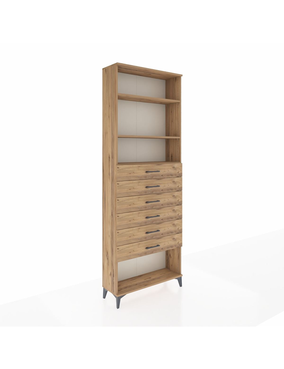 Arges Dolap 3 Raflı 6 Çekmeceli 88x30x243 Çam-Çam