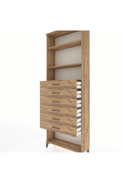 Arges Dolap 3 Raflı 6 Çekmeceli 88x30x243 Çam-Çam