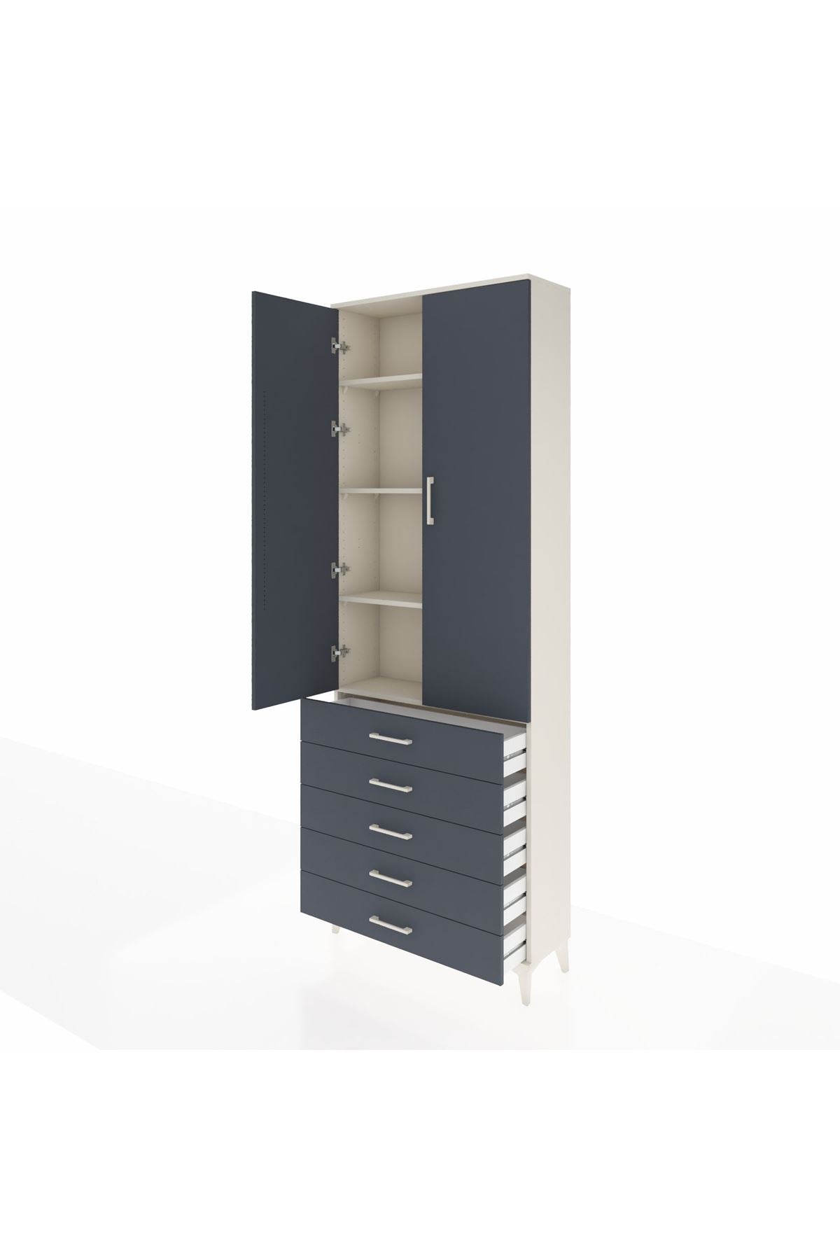 Arges Dolap 4 Raflı 5 Çekmeceli 2 Kapaklı 88x30x243 Aytaşı-Antrasit