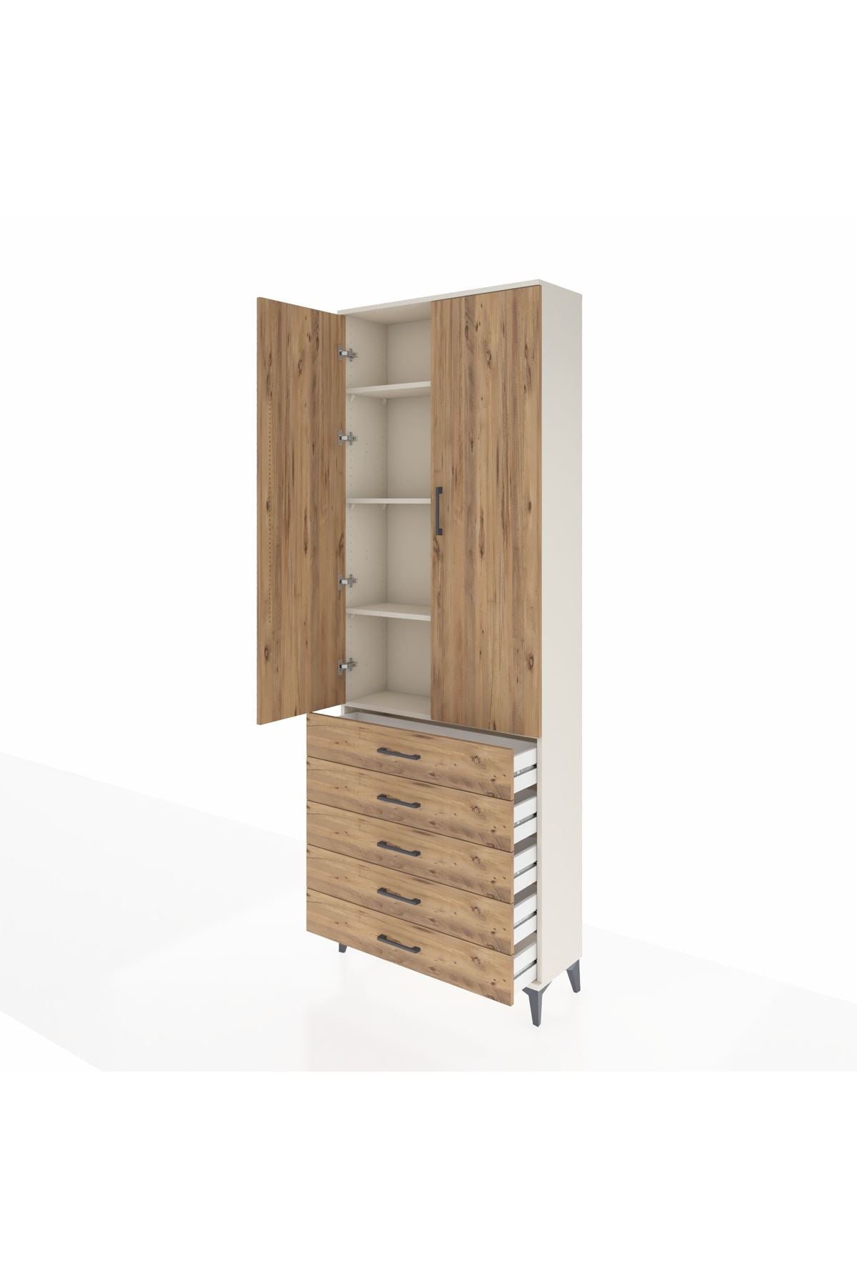 Arges Dolap 4 Raflı 5 Çekmeceli 2 Kapaklı 88x30x243 Aytaşı-Çam