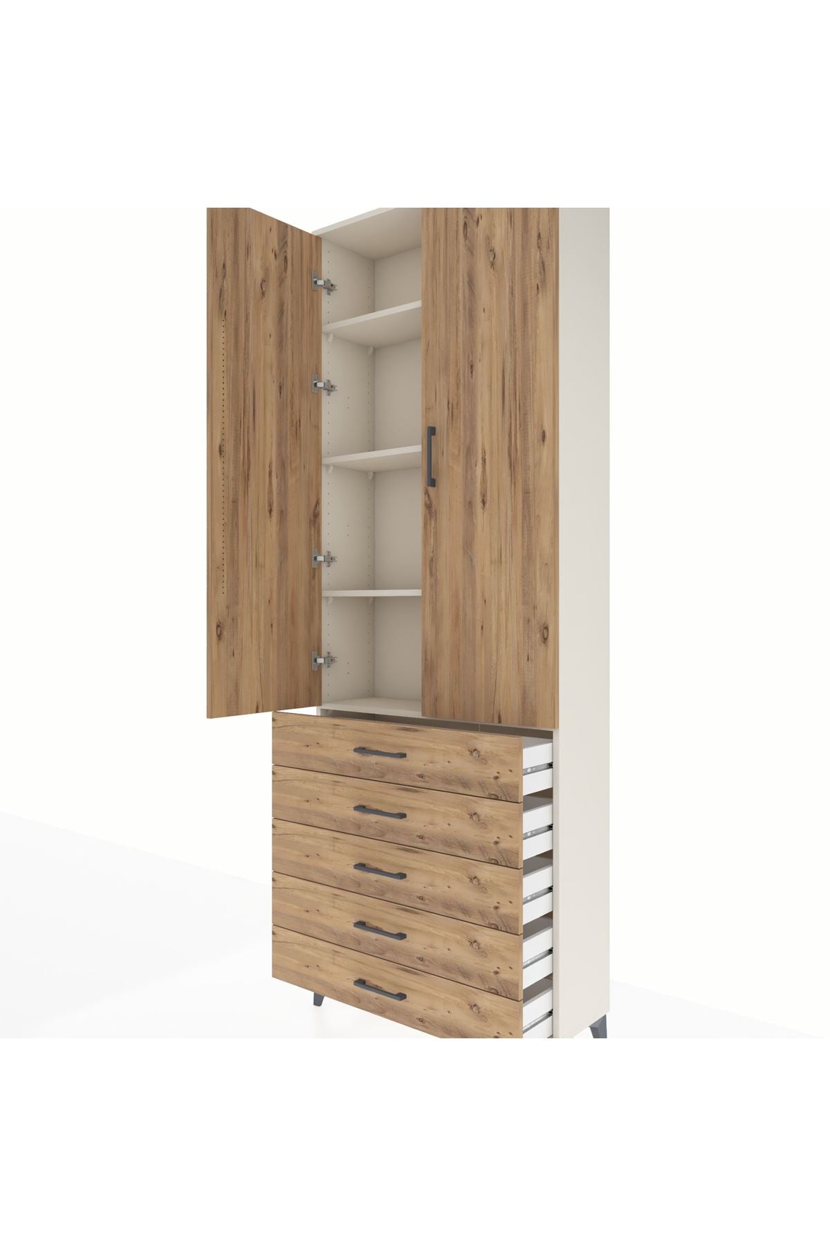 Arges Dolap 4 Raflı 5 Çekmeceli 2 Kapaklı 88x30x243 Aytaşı-Çam