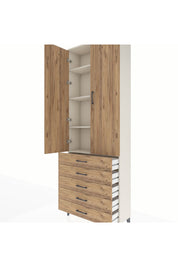 Arges Dolap 4 Raflı 5 Çekmeceli 2 Kapaklı 88x30x243 Aytaşı-Çam