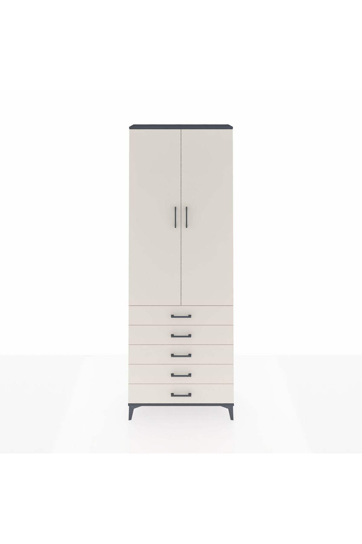 Arges Dolap 4 Raflı 5 Çekmeceli 2 Kapaklı 88x30x243 Antrasit-Aytaşı