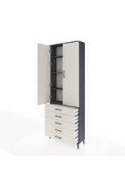Arges Dolap 4 Raflı 5 Çekmeceli 2 Kapaklı 88x30x243 Antrasit-Aytaşı