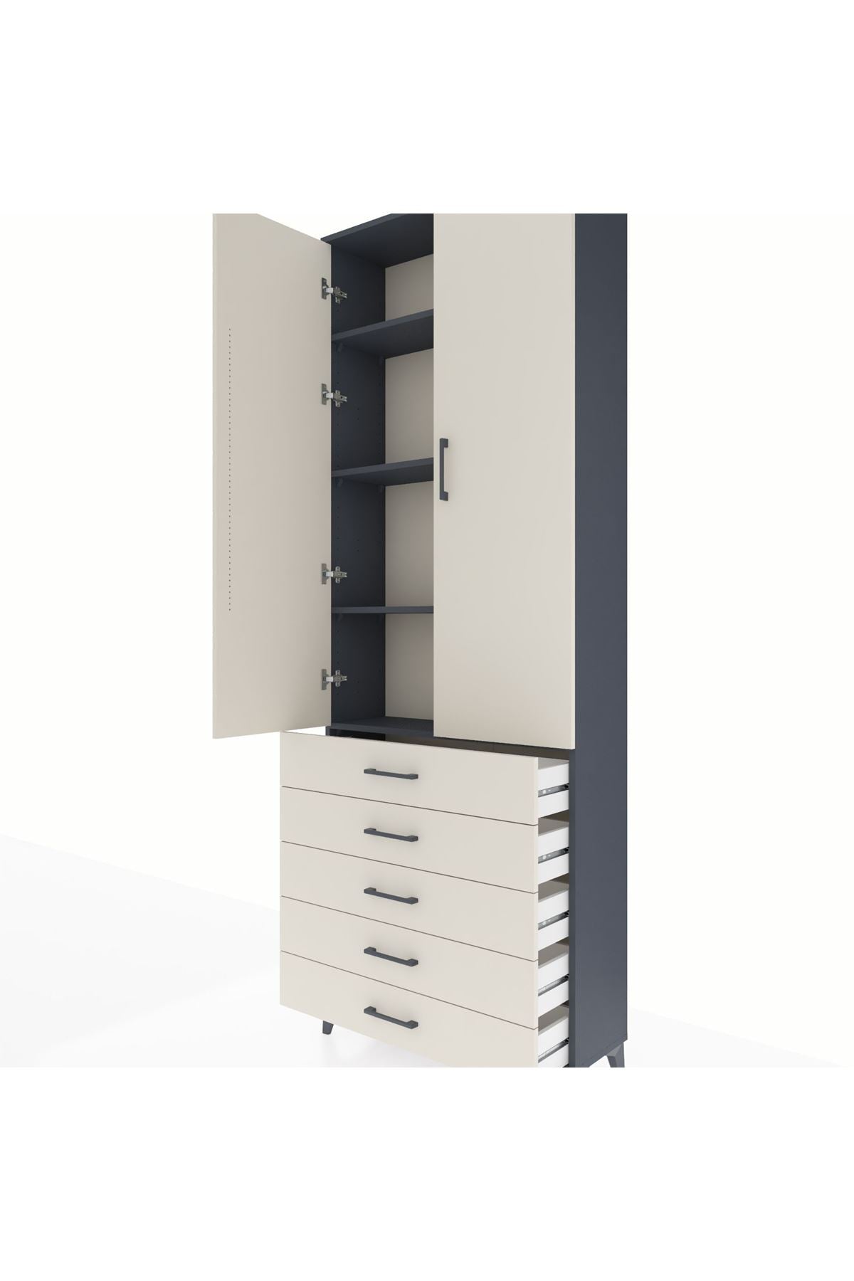 Arges Dolap 4 Raflı 5 Çekmeceli 2 Kapaklı 88x30x243 Antrasit-Aytaşı
