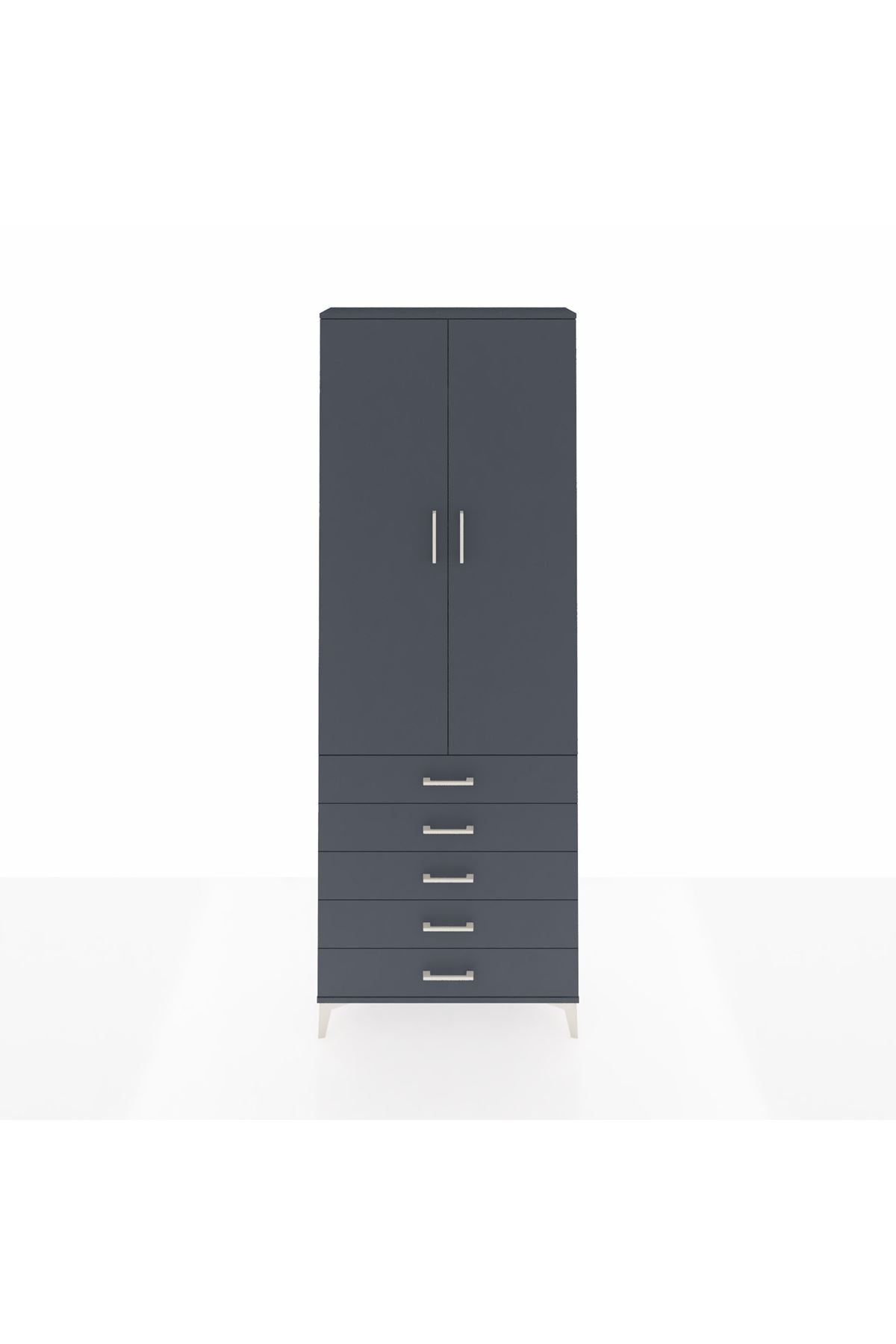Arges Dolap 4 Raflı 5 Çekmeceli 2 Kapaklı 88x30x243 Antrasit-Antrasit