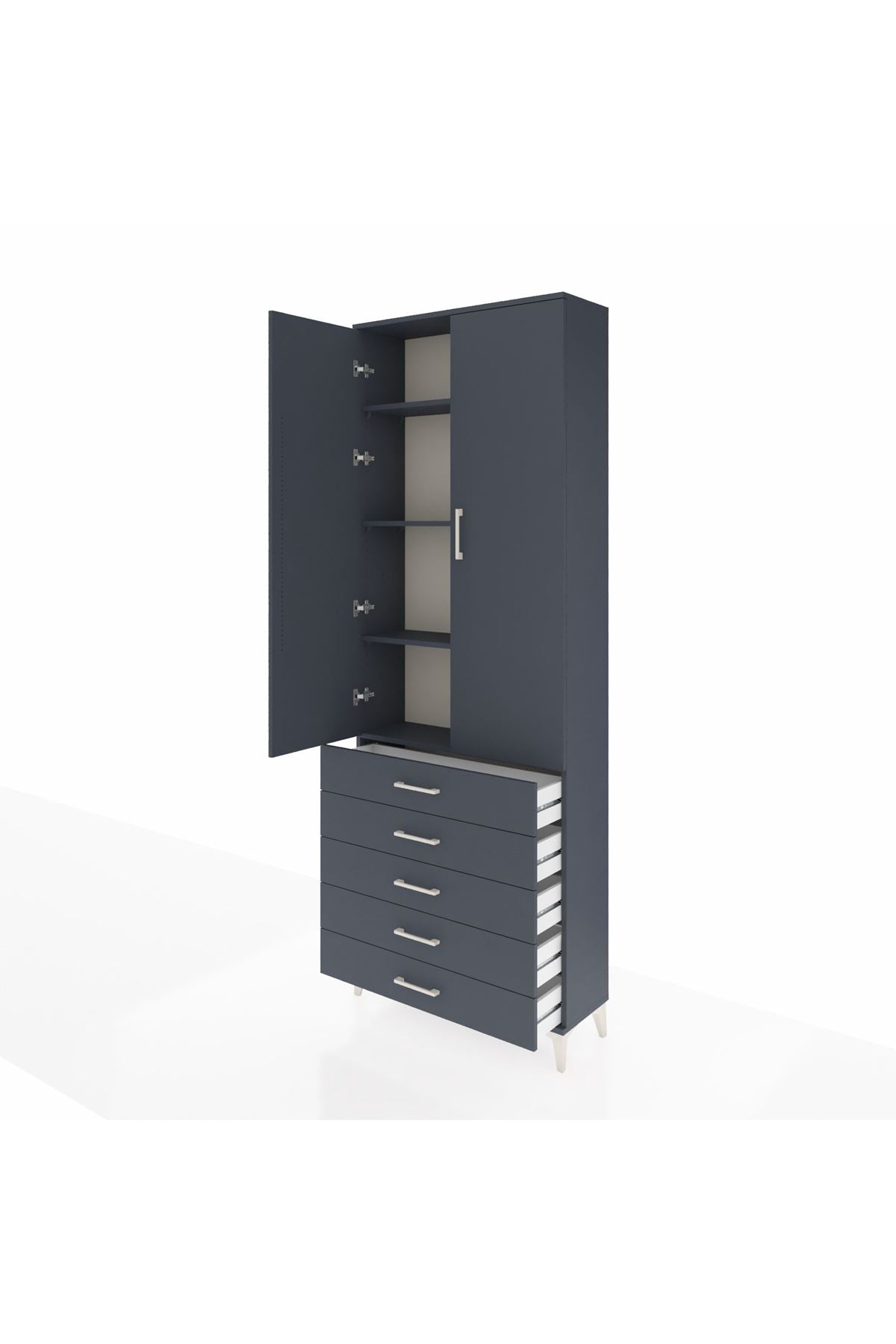 Arges Dolap 4 Raflı 5 Çekmeceli 2 Kapaklı 88x30x243 Antrasit-Antrasit