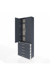 Arges Dolap 4 Raflı 5 Çekmeceli 2 Kapaklı 88x30x243 Antrasit-Antrasit