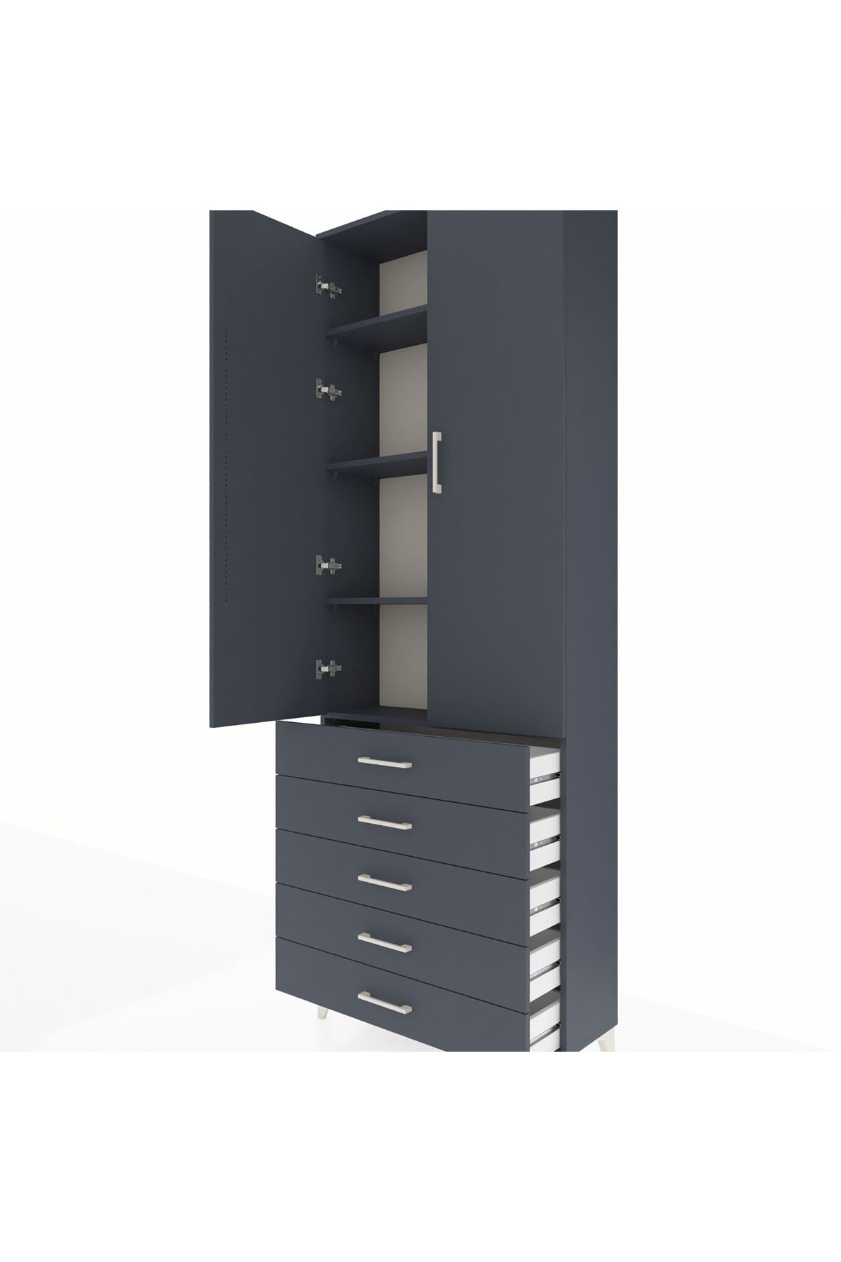 Arges Dolap 4 Raflı 5 Çekmeceli 2 Kapaklı 88x30x243 Antrasit-Antrasit