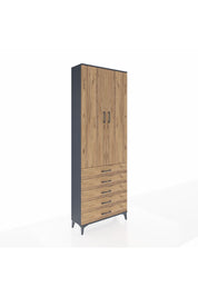Arges Dolap 4 Raflı 5 Çekmeceli 2 Kapaklı 88x30x243 Antrasit-Çam