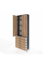 Arges Dolap 4 Raflı 5 Çekmeceli 2 Kapaklı 88x30x243 Antrasit-Çam
