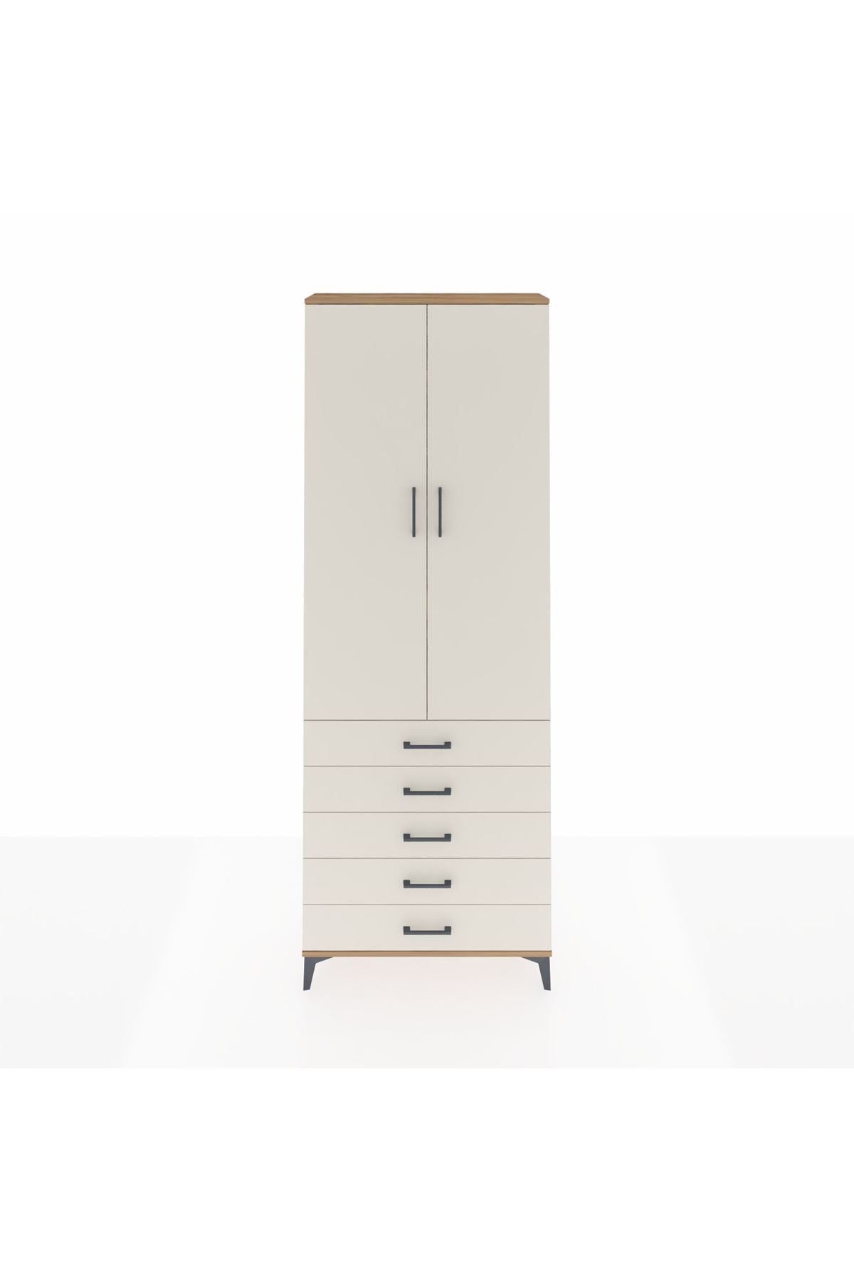 Arges Dolap 4 Raflı 5 Çekmeceli 2 Kapaklı 88x30x243 Çam-Aytaşı