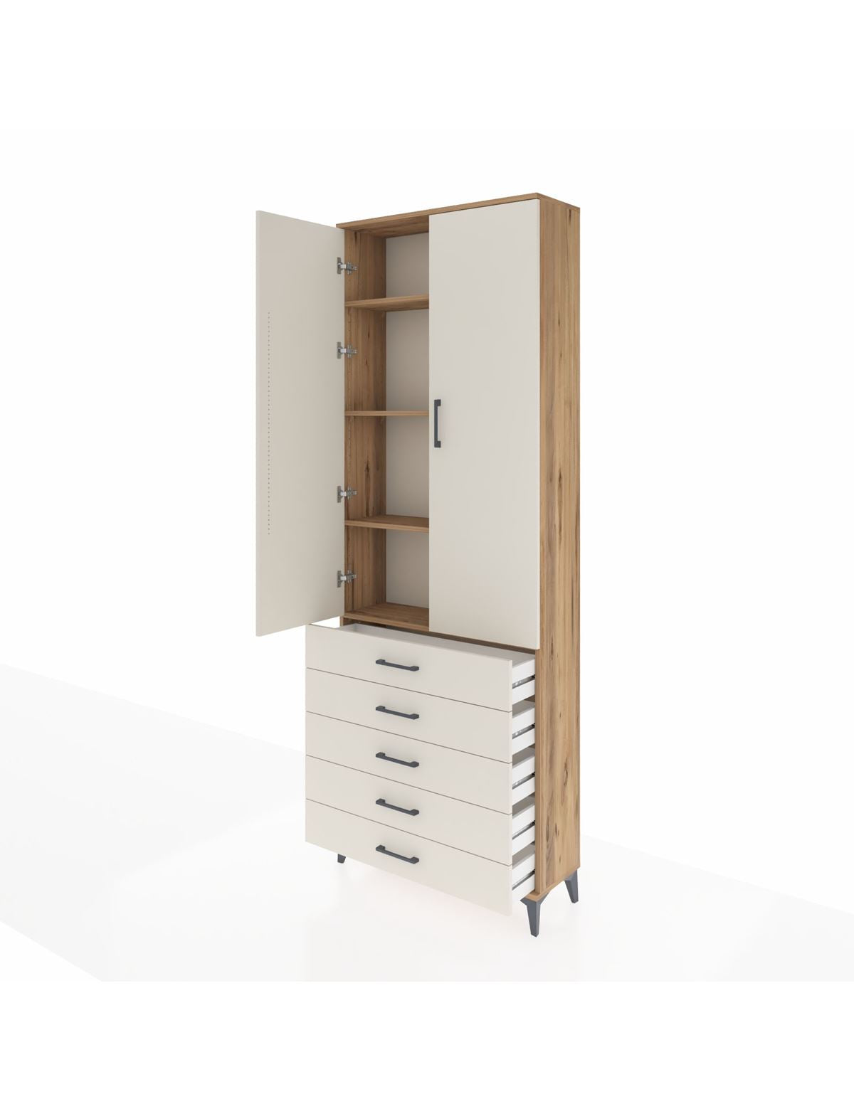 Arges Dolap 4 Raflı 5 Çekmeceli 2 Kapaklı 88x30x243 - S33M231V7A