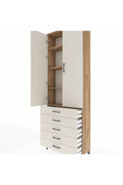 Arges Dolap 4 Raflı 5 Çekmeceli 2 Kapaklı 88x30x243 Çam-Aytaşı