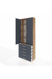 Arges Dolap 4 Raflı 5 Çekmeceli 2 Kapaklı 88x30x243 Çam-Antrasit