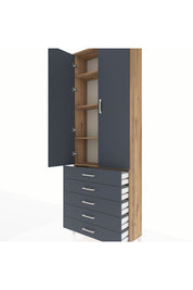 Arges Dolap 4 Raflı 5 Çekmeceli 2 Kapaklı 88x30x243 Çam-Antrasit