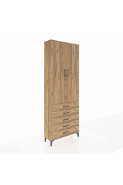 Arges Dolap 4 Raflı 5 Çekmeceli 2 Kapaklı 88x30x243 Çam-Çam