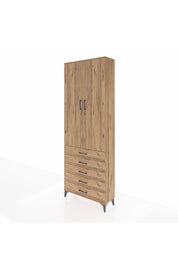 Arges Dolap 4 Raflı 5 Çekmeceli 2 Kapaklı 88x30x243 Çam-Çam