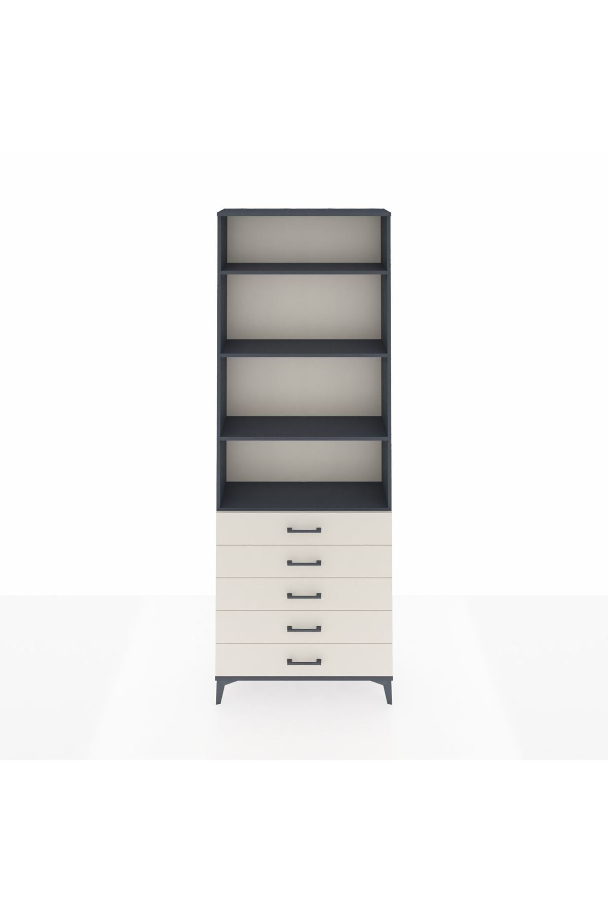 Arges Dolap 4 Raflı 5 Çekmeceli 88x30x243 Antrasit-Aytaşı