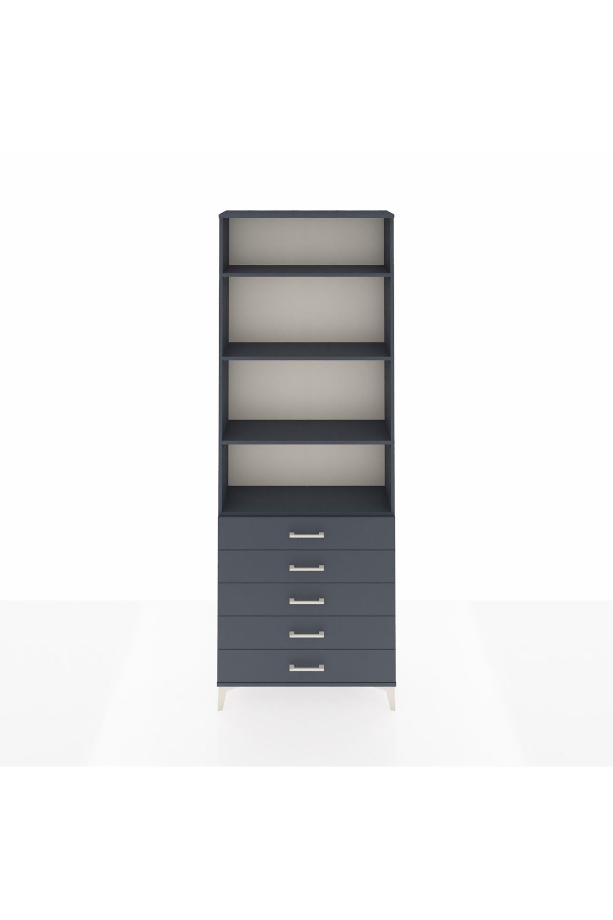 Arges Dolap 4 Raflı 5 Çekmeceli 88x30x243 Antrasit-Antrasit