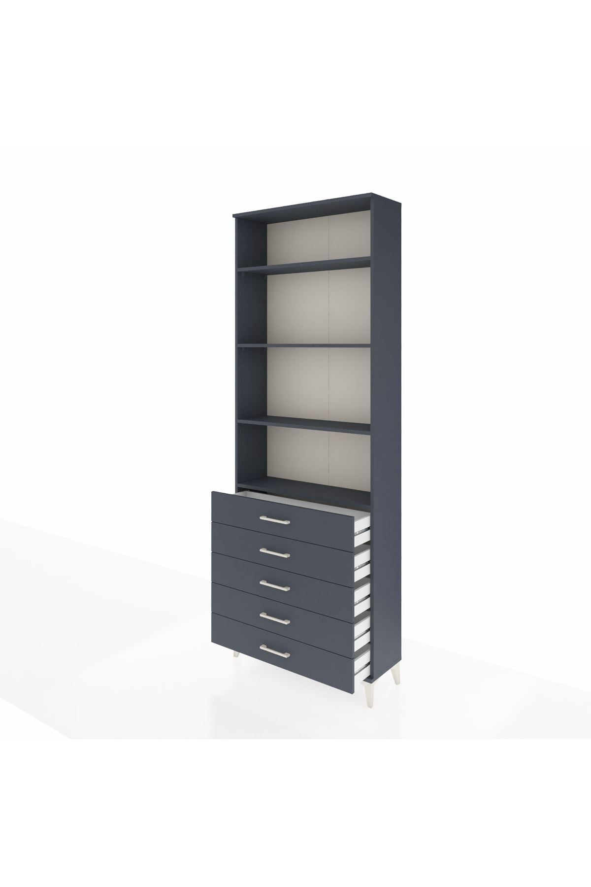 Arges Dolap 4 Raflı 5 Çekmeceli 88x30x243 Antrasit-Antrasit