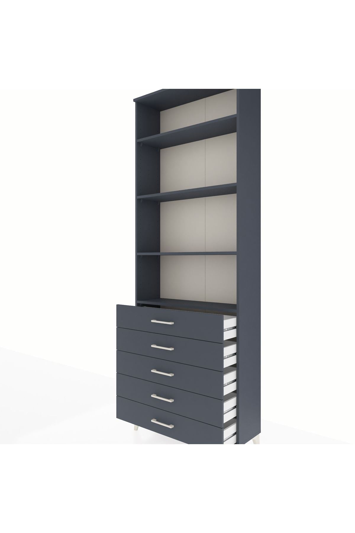 Arges Dolap 4 Raflı 5 Çekmeceli 88x30x243 Antrasit-Antrasit