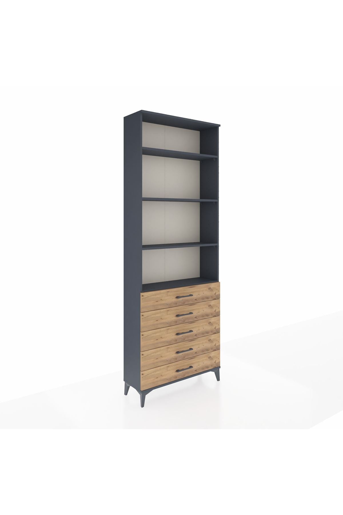 Arges Dolap 4 Raflı 5 Çekmeceli 88x30x243 Antrasit-Çam