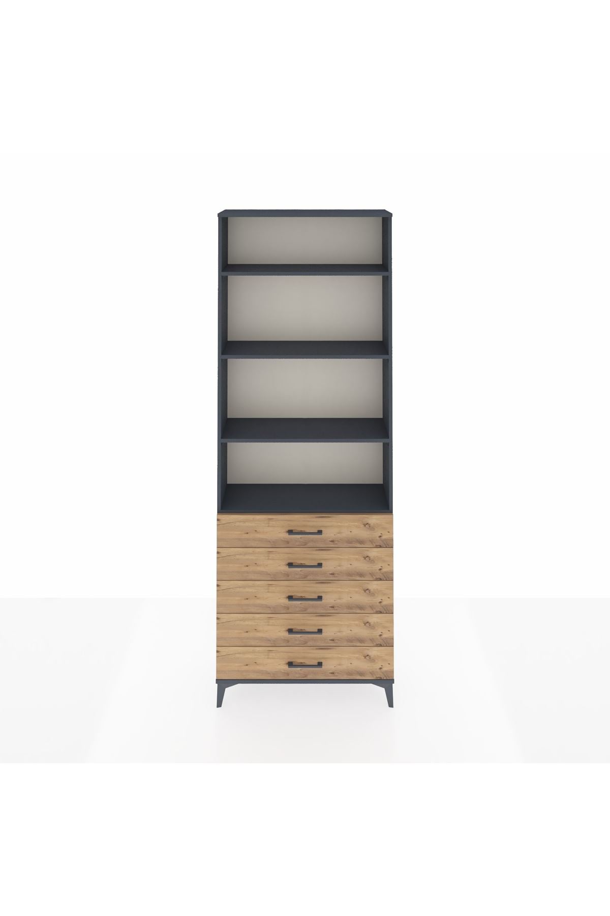 Arges Dolap 4 Raflı 5 Çekmeceli 88x30x243 Antrasit-Çam