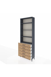 Arges Dolap 4 Raflı 5 Çekmeceli 88x30x243 Antrasit-Çam