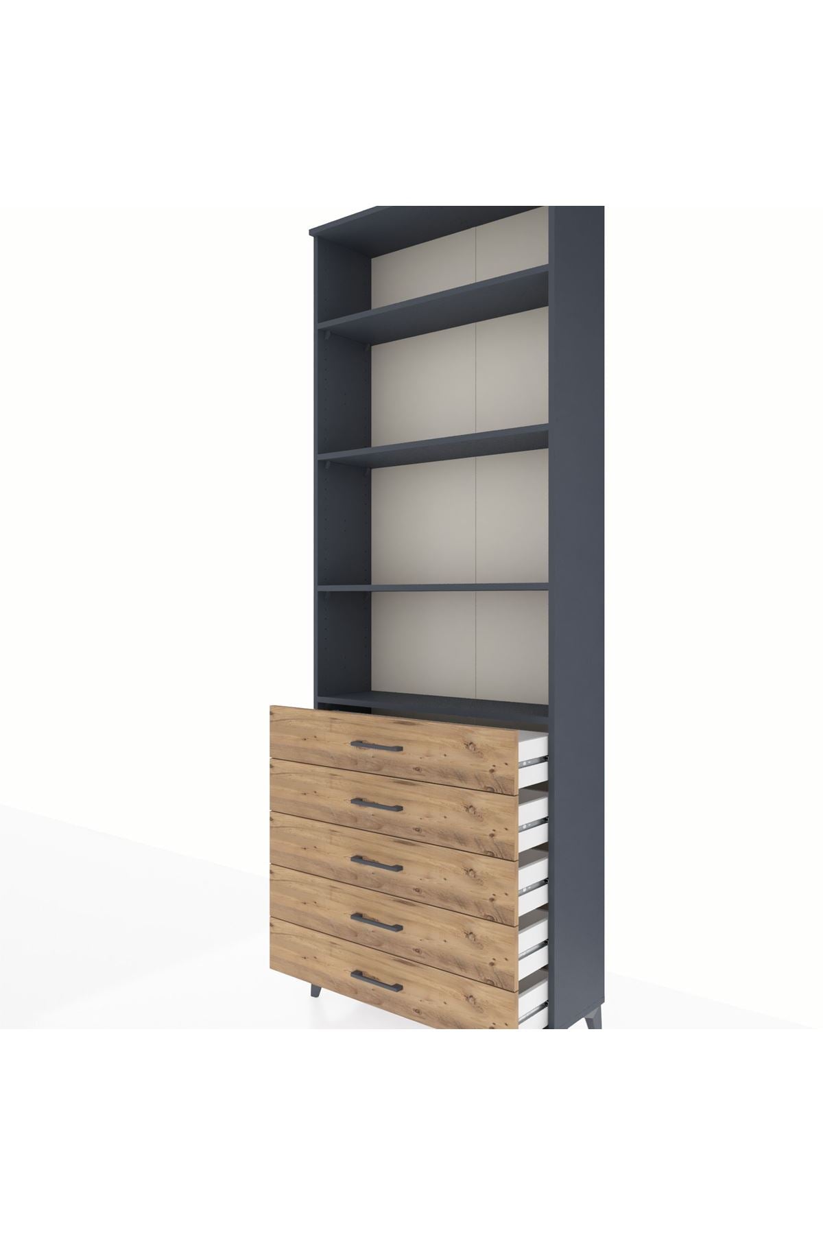 Arges Dolap 4 Raflı 5 Çekmeceli 88x30x243 Antrasit-Çam