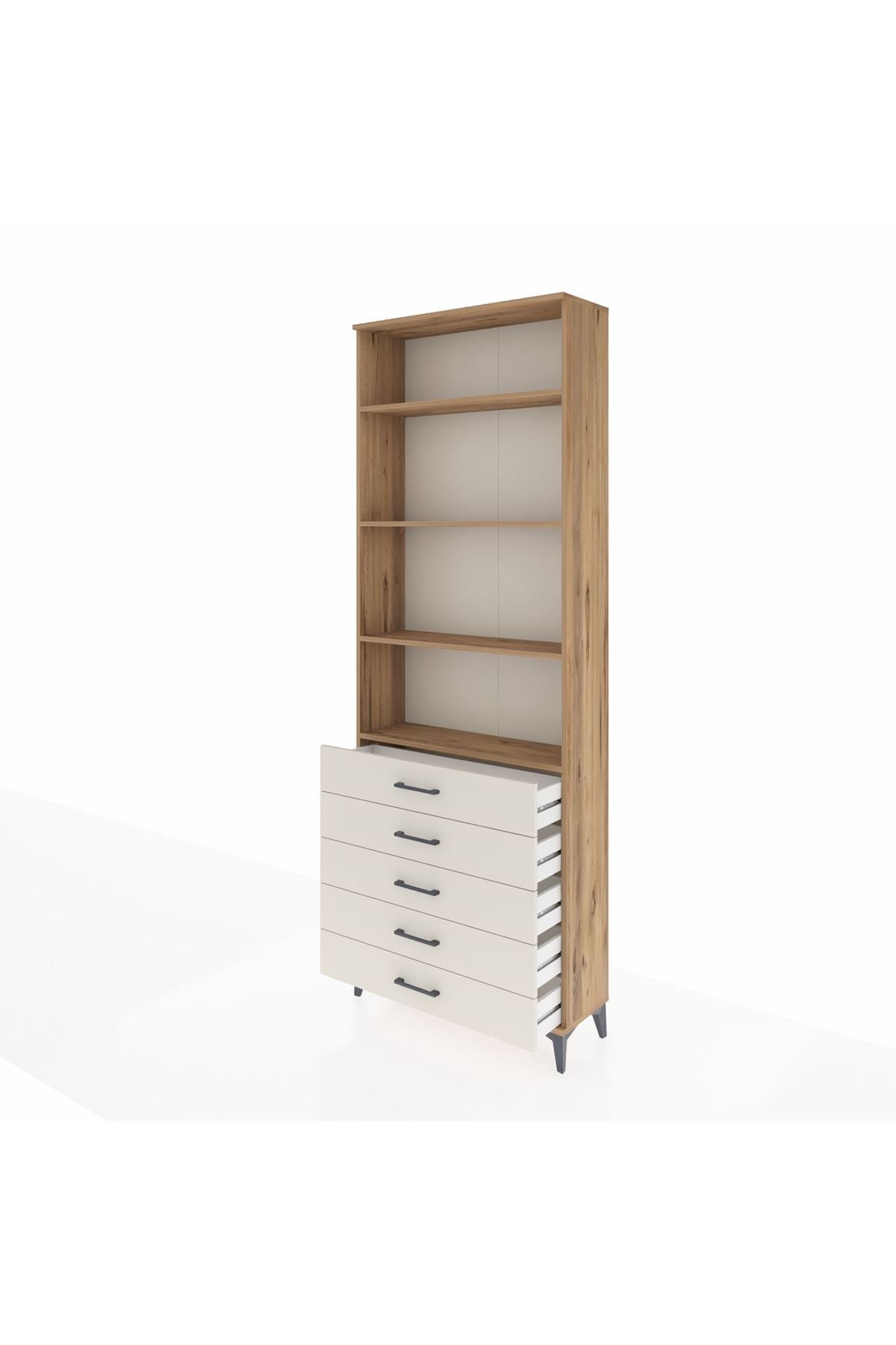 Arges Dolap 4 Raflı 5 Çekmeceli 88x30x243 Çam-Aytaşı