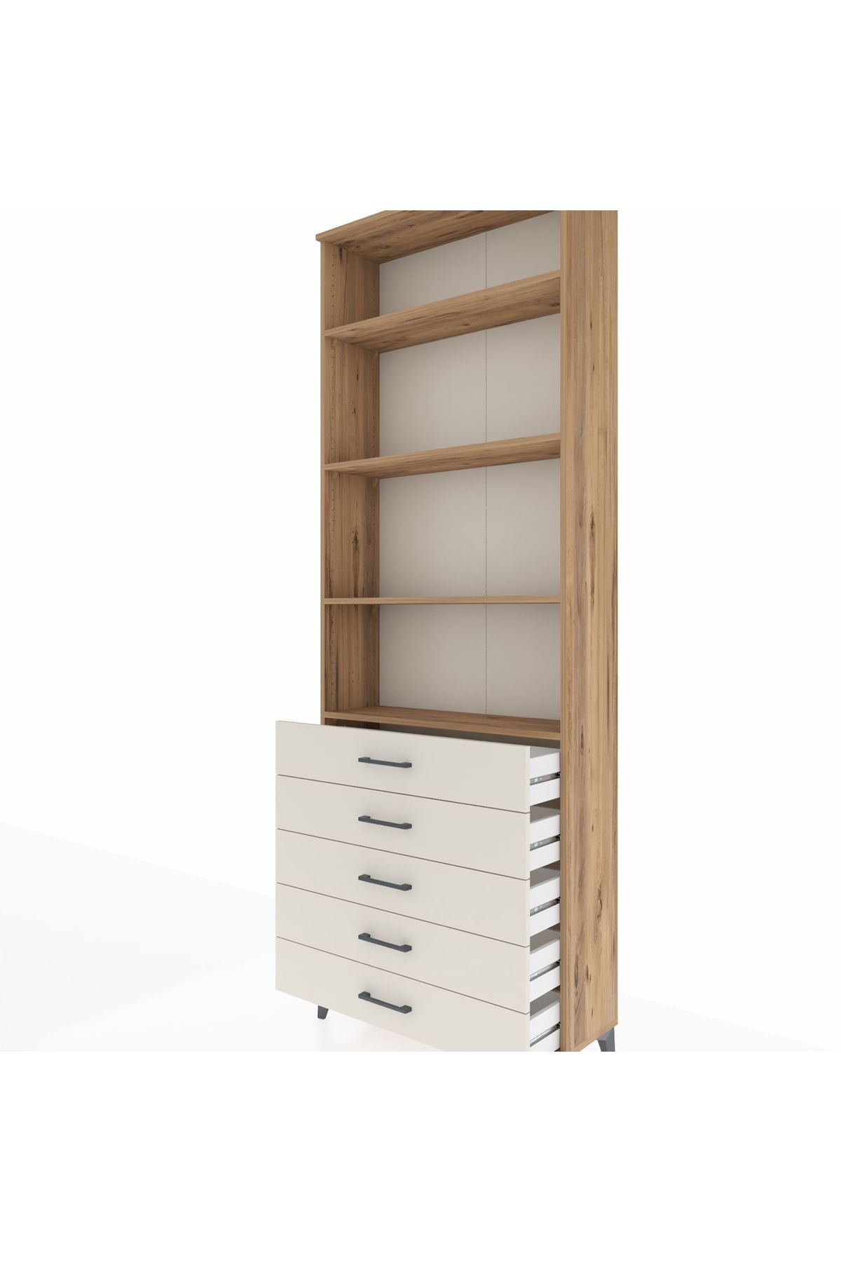 Arges Dolap 4 Raflı 5 Çekmeceli 88x30x243 Çam-Aytaşı