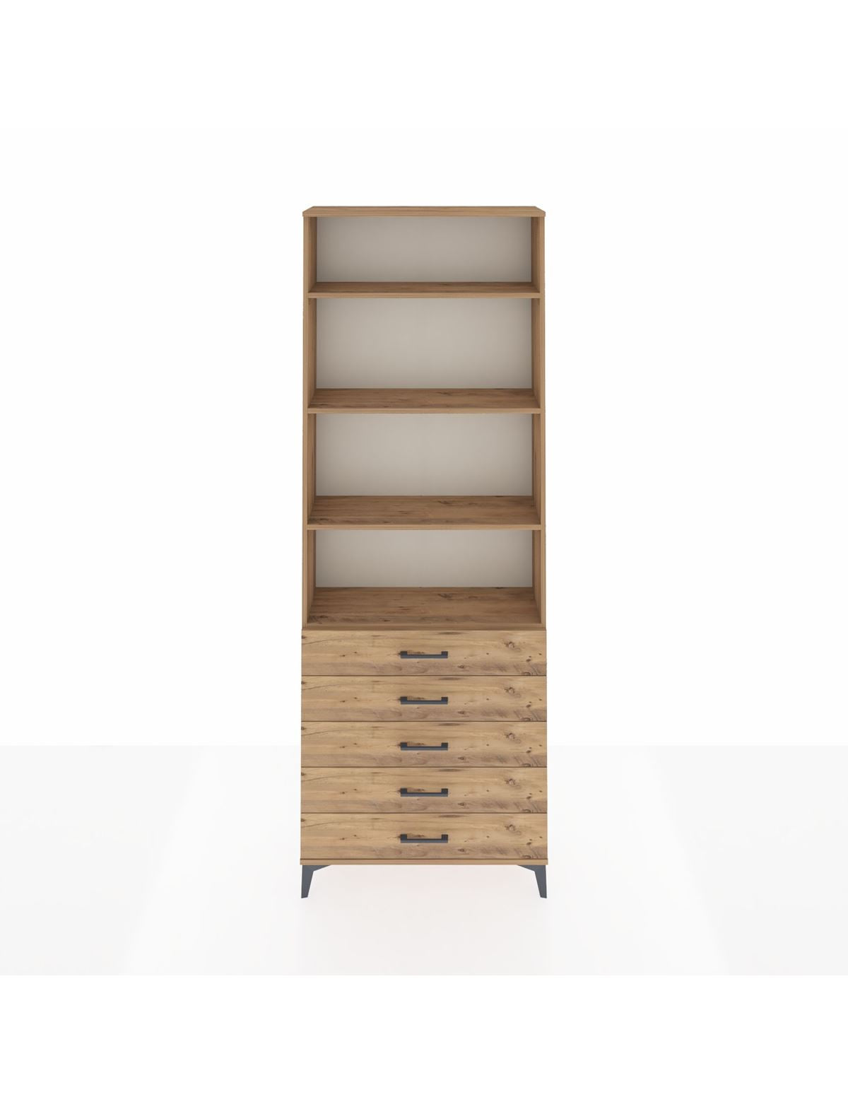 Arges Dolap 4 Raflı 5 Çekmeceli 88x30x243 Çam-Çam