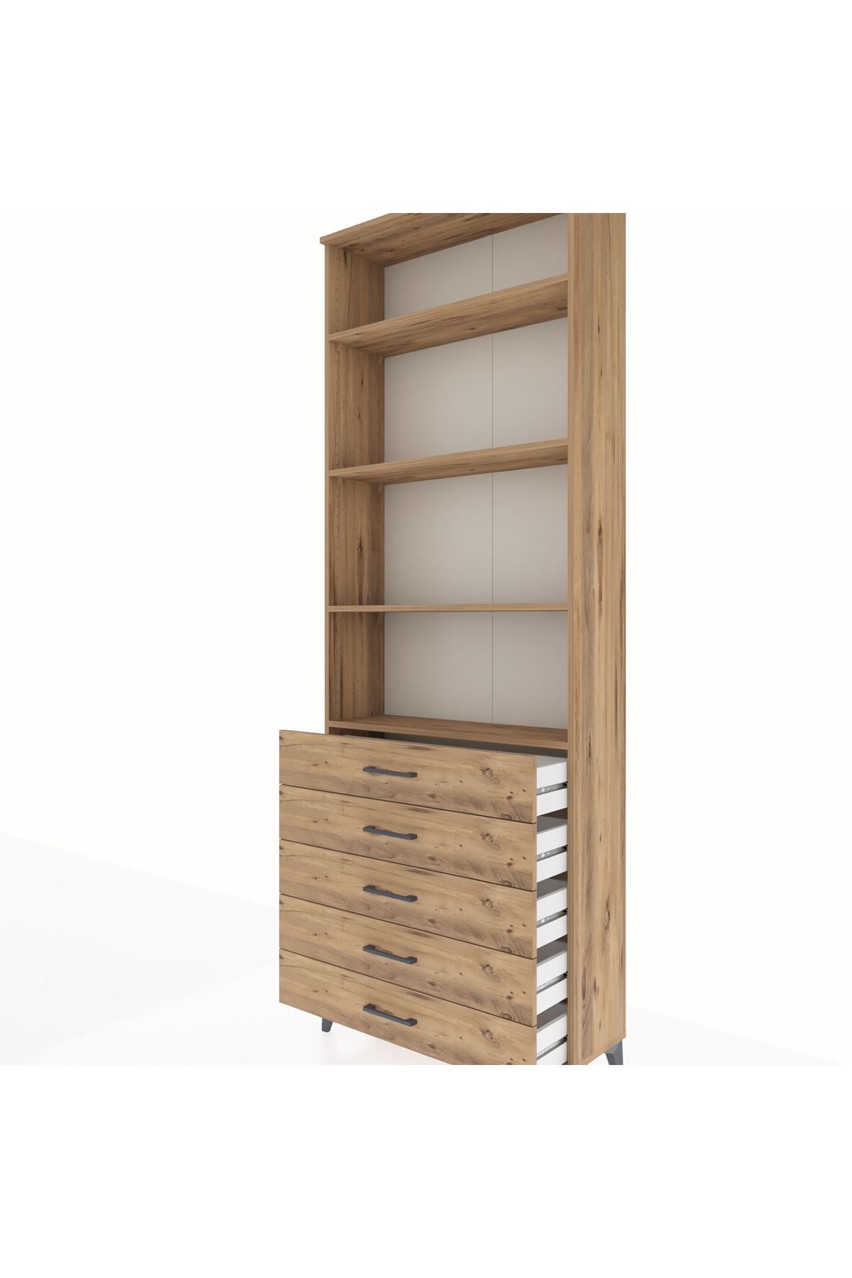 Arges Dolap 4 Raflı 5 Çekmeceli 88x30x243 Çam-Çam