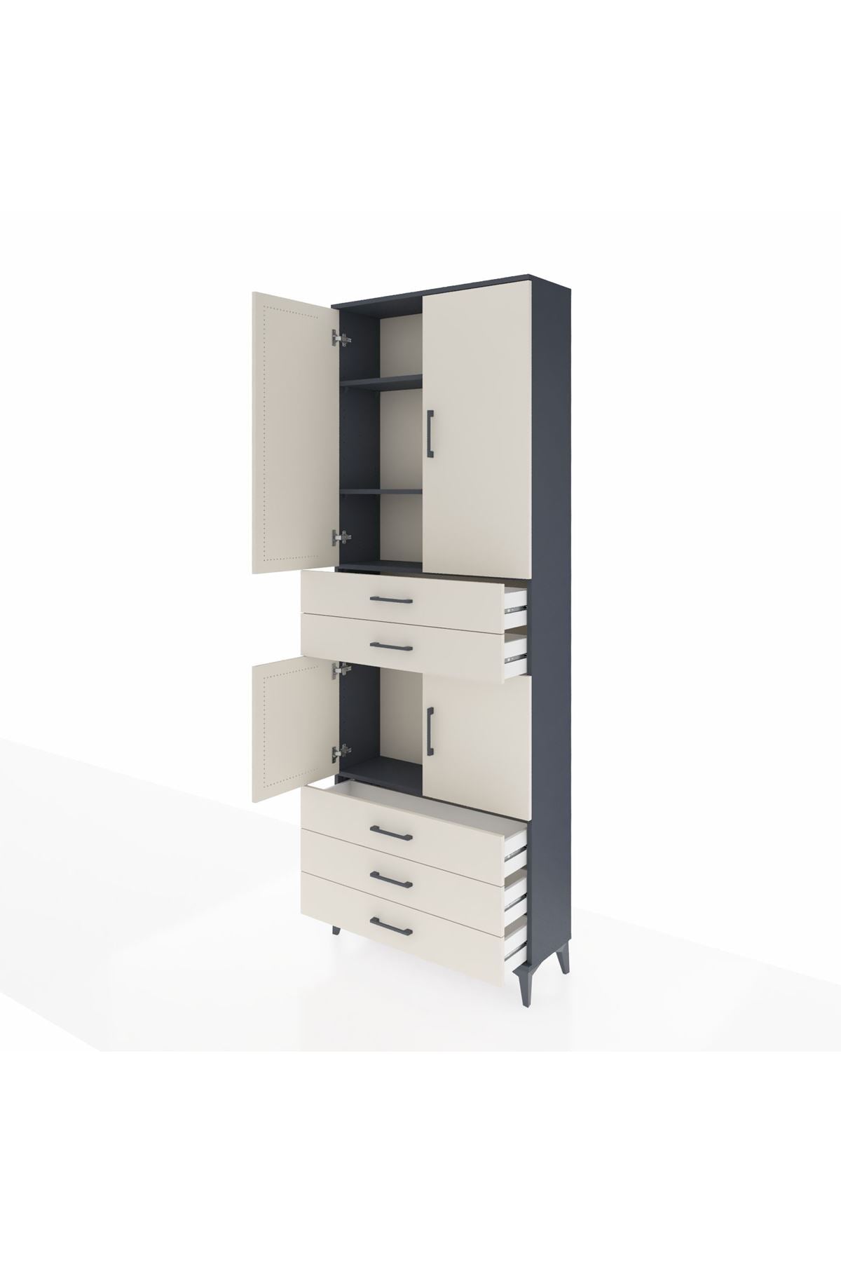 Arges Dolap 4 Raflı 5 Çekmeceli 4 Kapaklı 88x30x243 Antrasit-Aytaşı