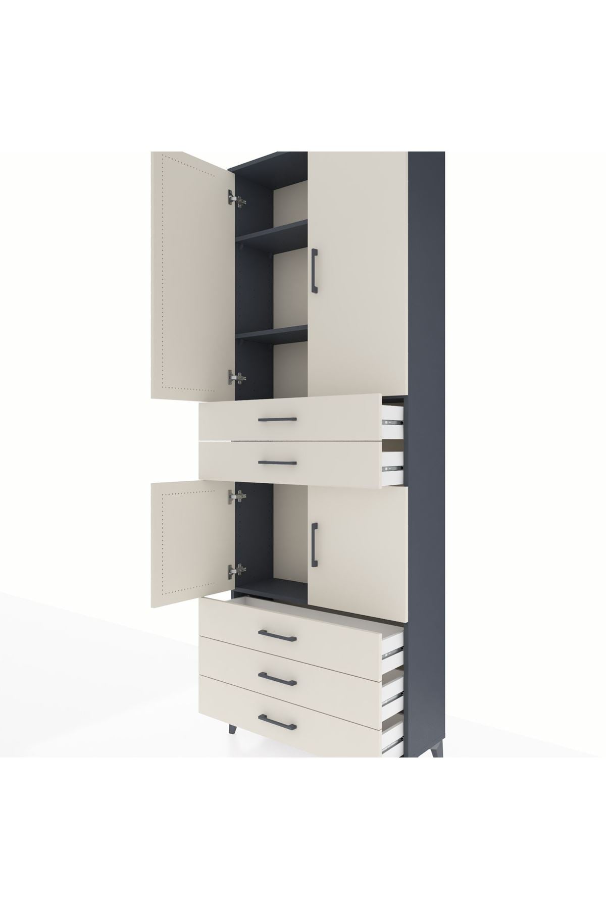 Arges Dolap 4 Raflı 5 Çekmeceli 4 Kapaklı 88x30x243 Antrasit-Aytaşı