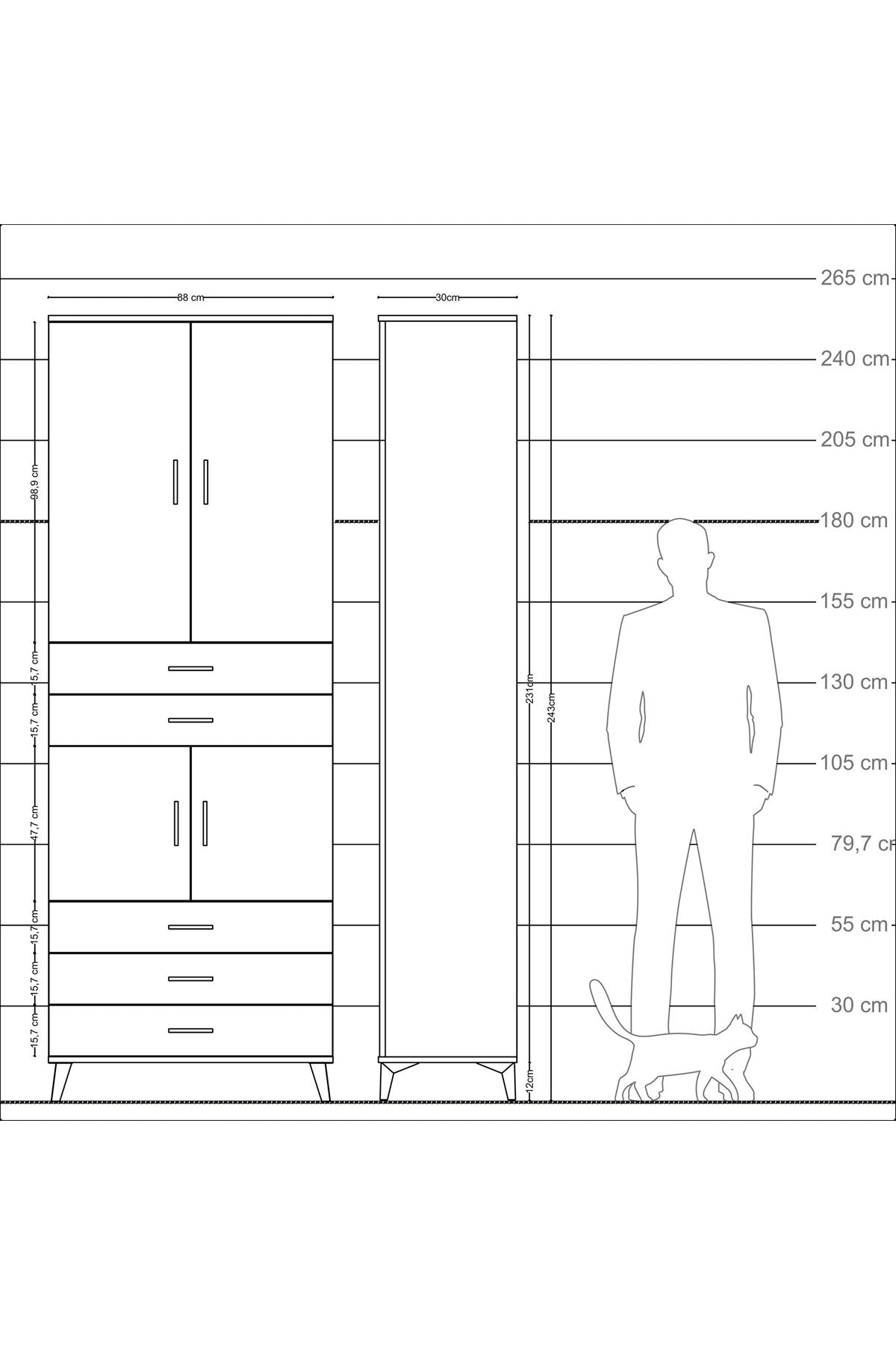 Arges Dolap 4 Raflı 5 Çekmeceli 4 Kapaklı 88x30x243 Antrasit-Aytaşı