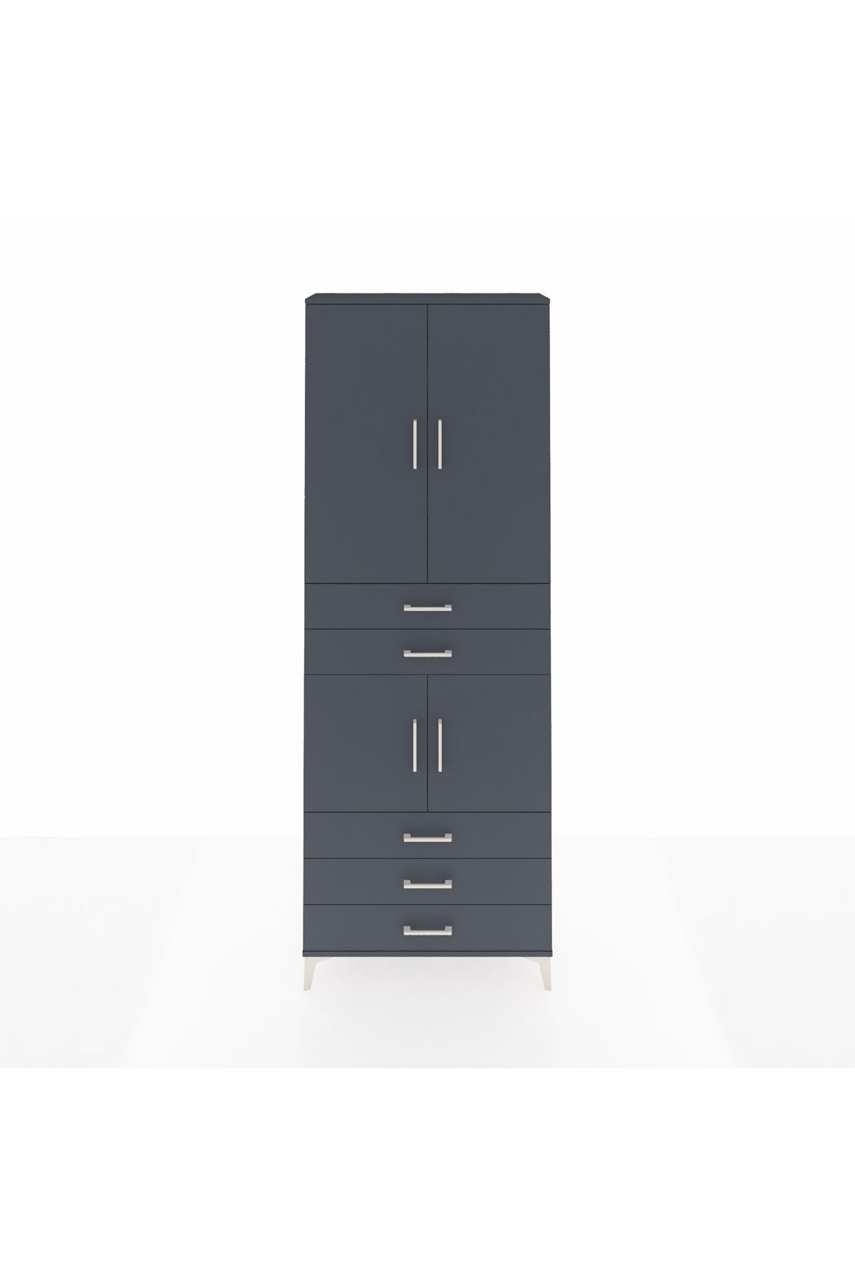 Arges Dolap 4 Raflı 5 Çekmeceli 4 Kapaklı 88x30x243 Antrasit-Antrasit