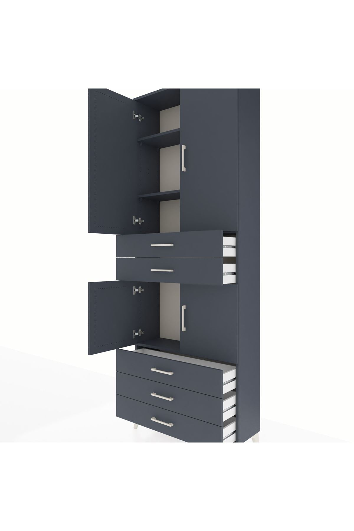 Arges Dolap 4 Raflı 5 Çekmeceli 4 Kapaklı 88x30x243 Antrasit-Antrasit