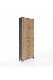 Arges Dolap 4 Raflı 5 Çekmeceli 4 Kapaklı 88x30x243 Antrasit-Çam