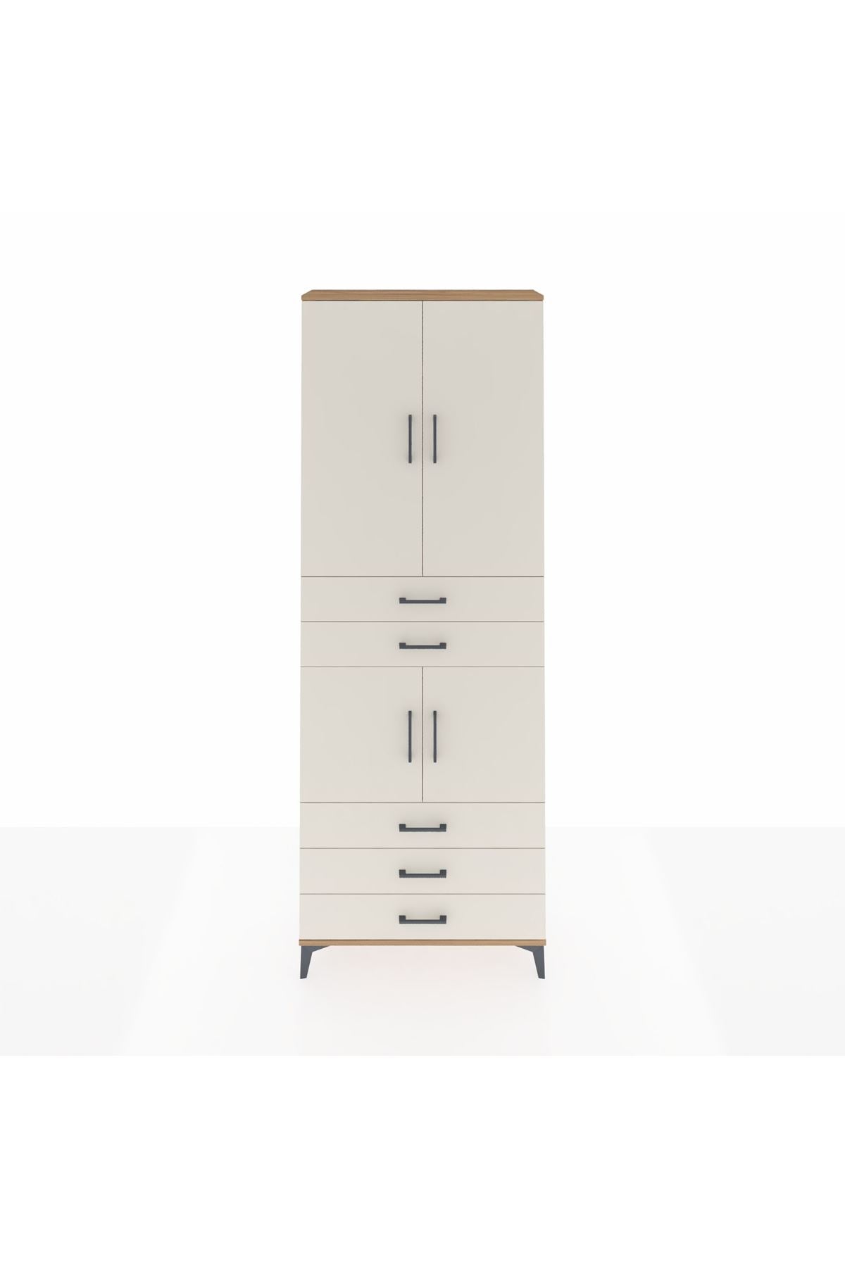 Arges Dolap 4 Raflı 5 Çekmeceli 4 Kapaklı 88x30x243 Çam-Aytaşı