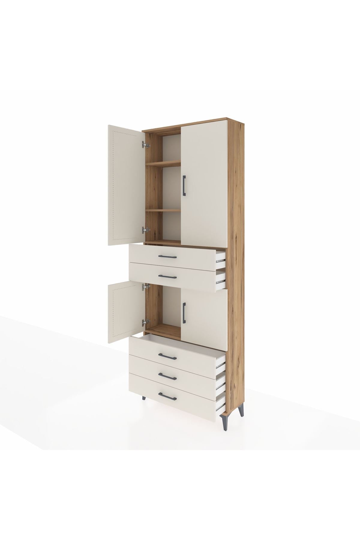 Arges Dolap 4 Raflı 5 Çekmeceli 4 Kapaklı 88x30x243 Çam-Aytaşı