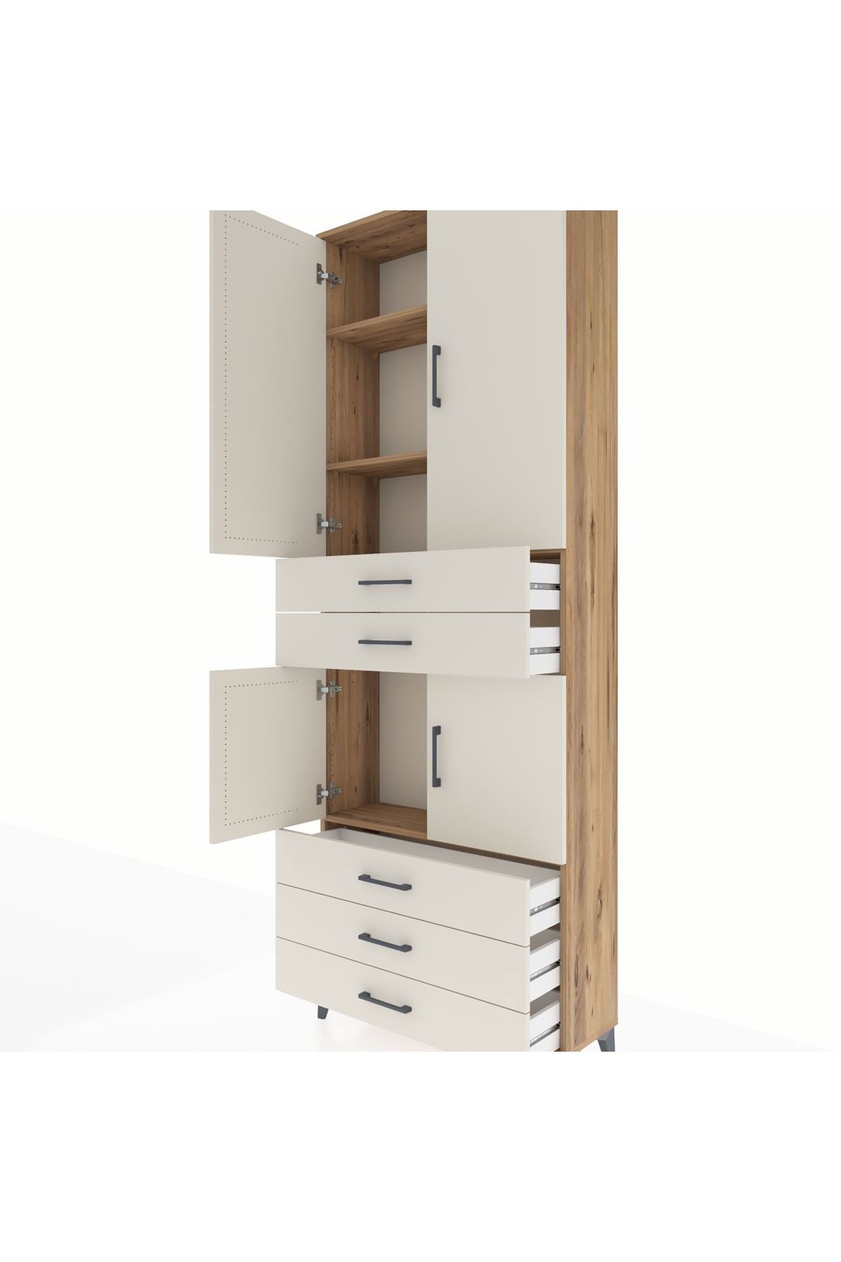 Arges Dolap 4 Raflı 5 Çekmeceli 4 Kapaklı 88x30x243 Çam-Aytaşı