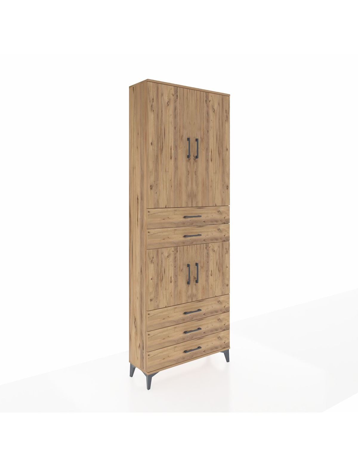 Arges Dolap 4 Raflı 5 Çekmeceli 4 Kapaklı 88x30x243 Çam-Çam