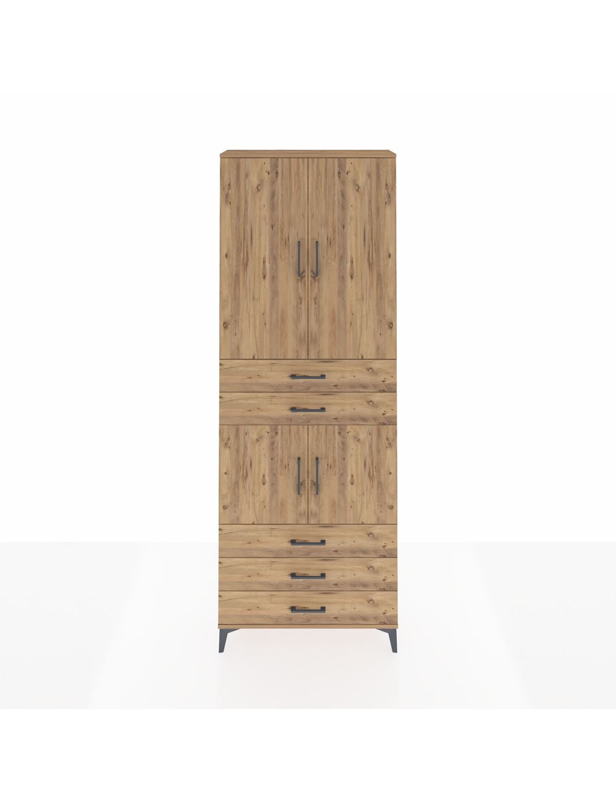 Arges Dolap 4 Raflı 5 Çekmeceli 4 Kapaklı 88x30x243 Çam-Çam