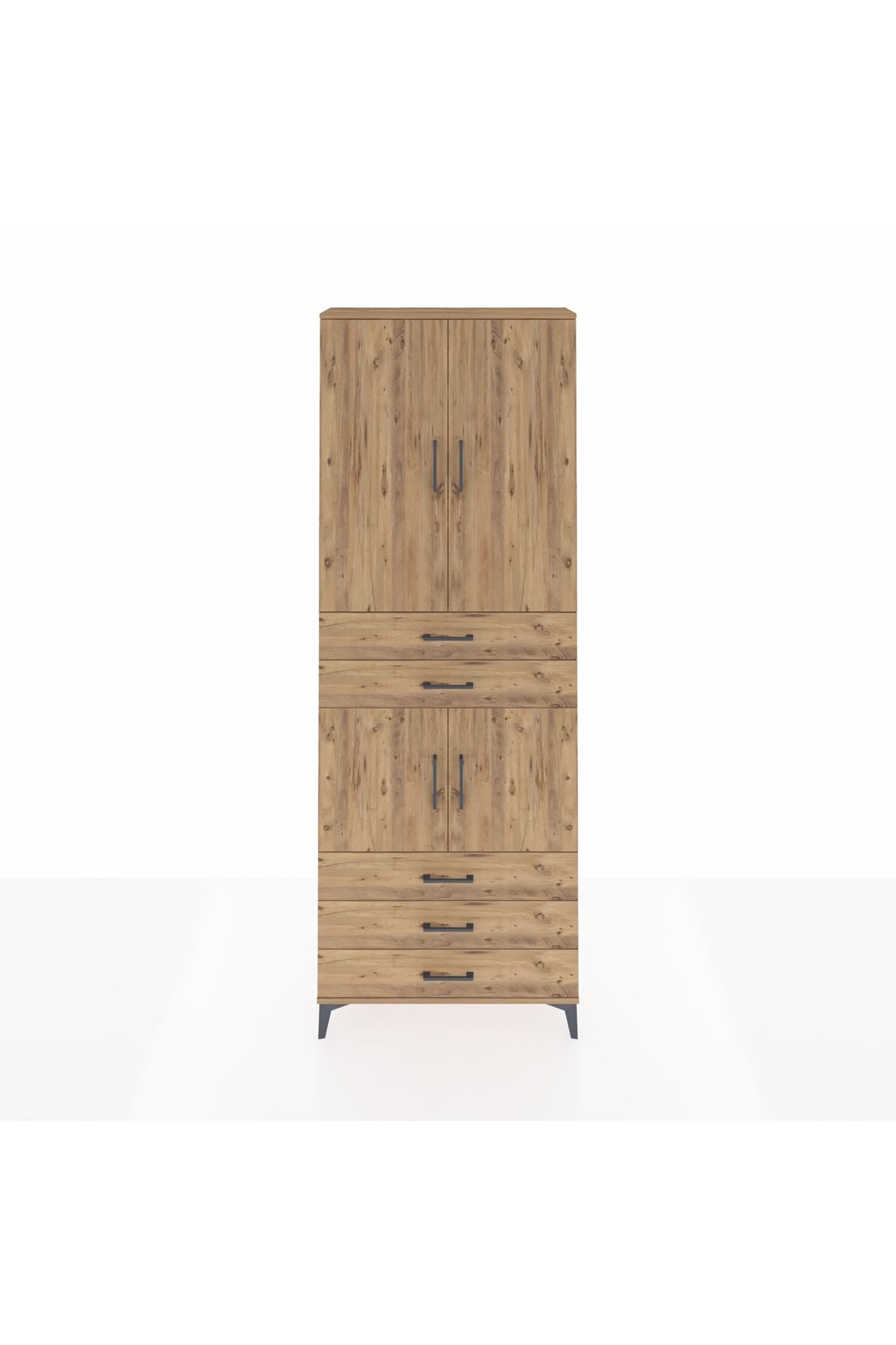 Arges Dolap 4 Raflı 5 Çekmeceli 4 Kapaklı 88x30x243 Çam-Çam