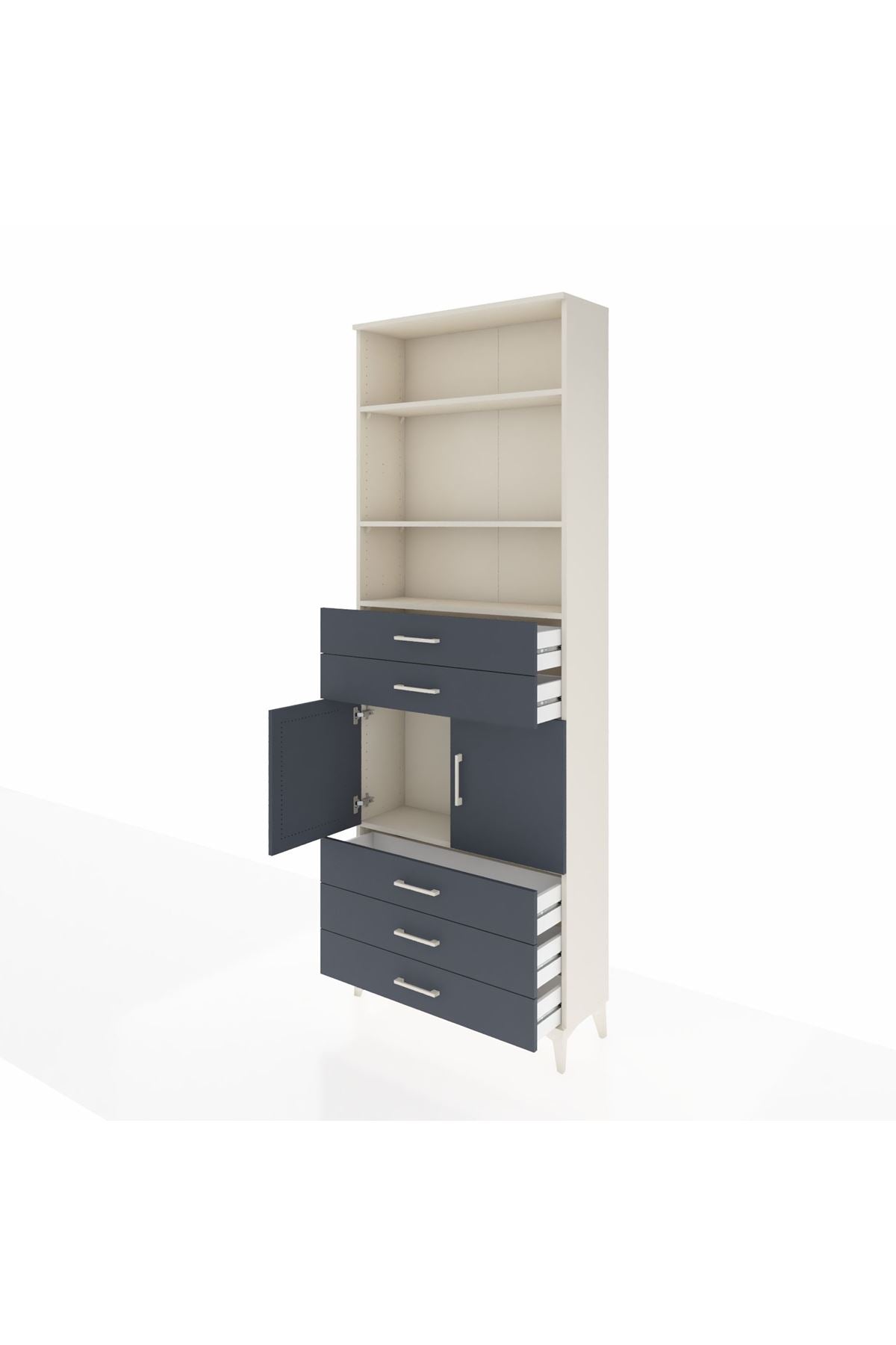 Arges Dolap 4 Raflı 5 Çekmeceli 2 Kapaklı 88x30x243 Aytaşı-Antrasit