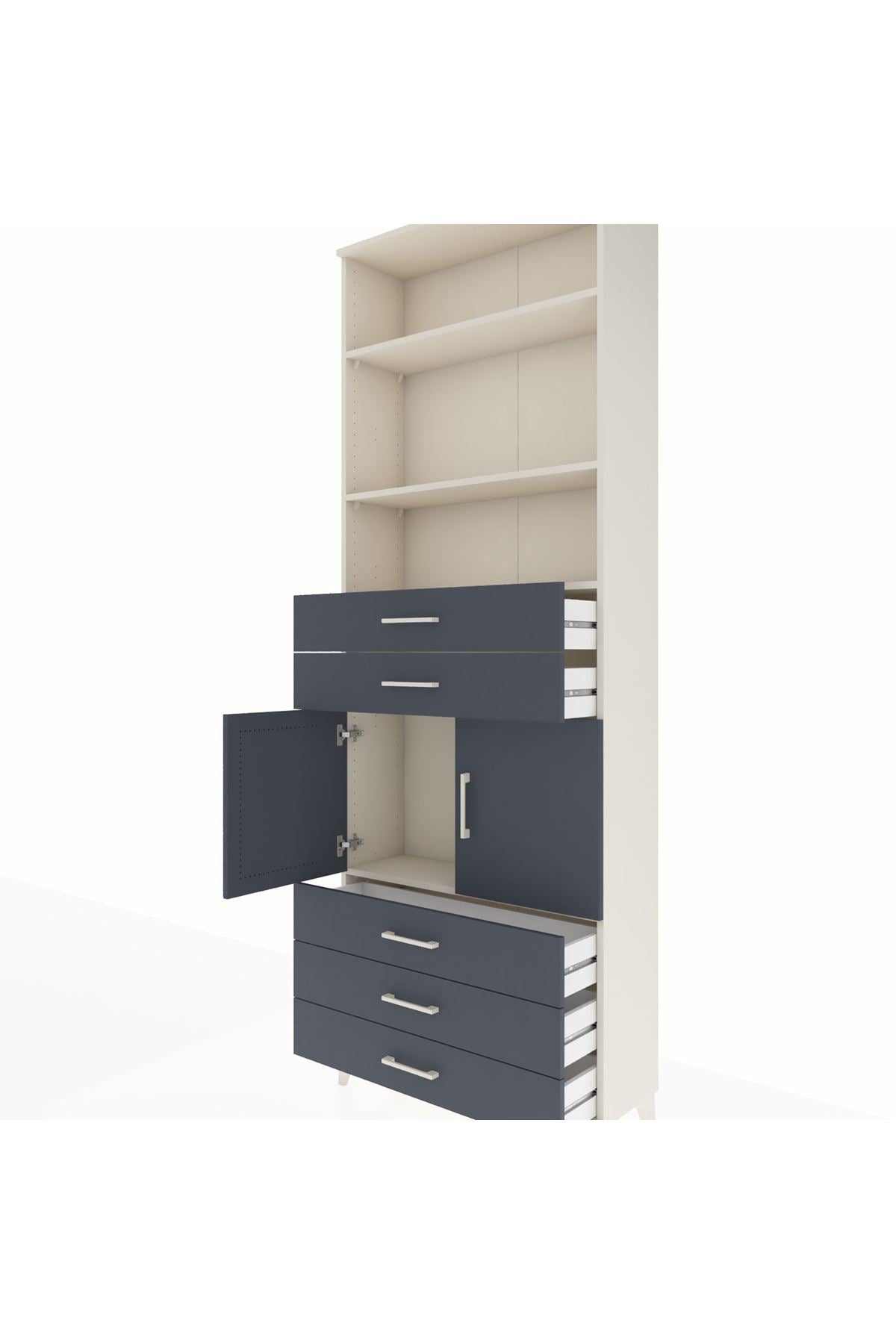 Arges Dolap 4 Raflı 5 Çekmeceli 2 Kapaklı 88x30x243 Aytaşı-Antrasit